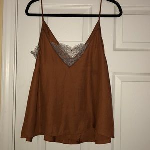 Free People Silk Cami with Lace Inlay